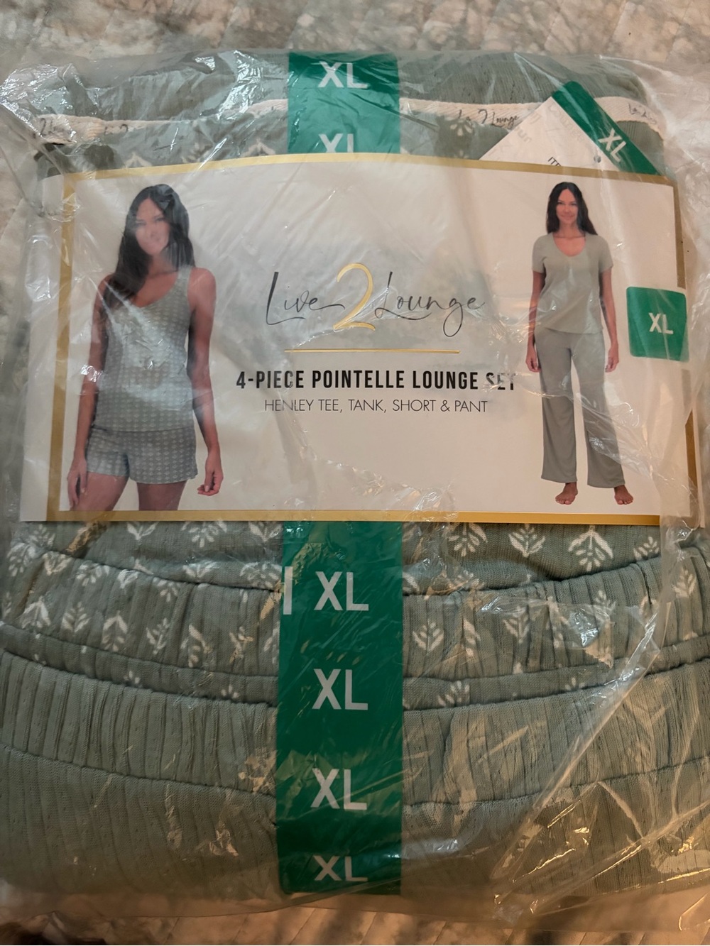 Live 2 Lounge Women's 4-Piece Pointelle Lounge Set - Sage